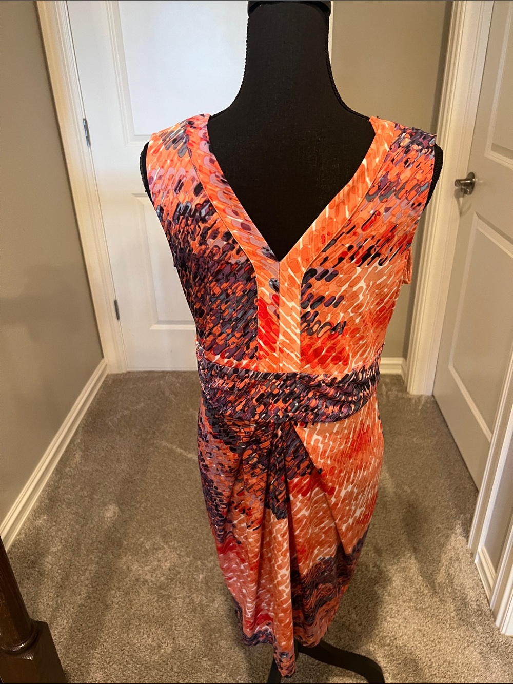 Simply Vera Vera Wang Orange & Navy Sleeveless Faux-Wrap Midi Dress Size Large - Picture 7 of 9